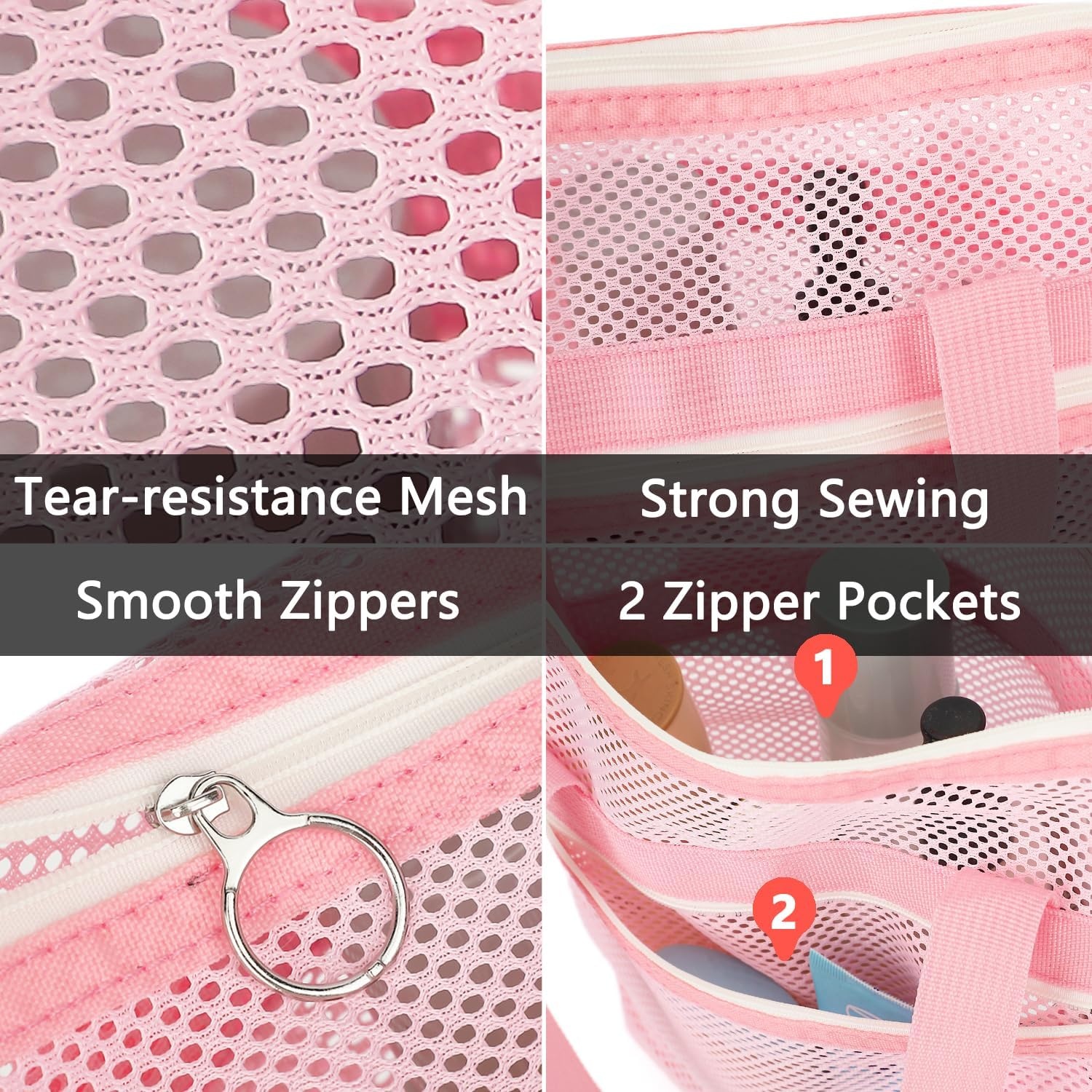 image:imageFammart Portable Shower Caddy Tote Collapsible Plastic Basket with Handles Foldable Storage Organizer for Bathroom Kitchen College Dorm Gym Travel amp Camping BlueSmall Zipper Closure Pink