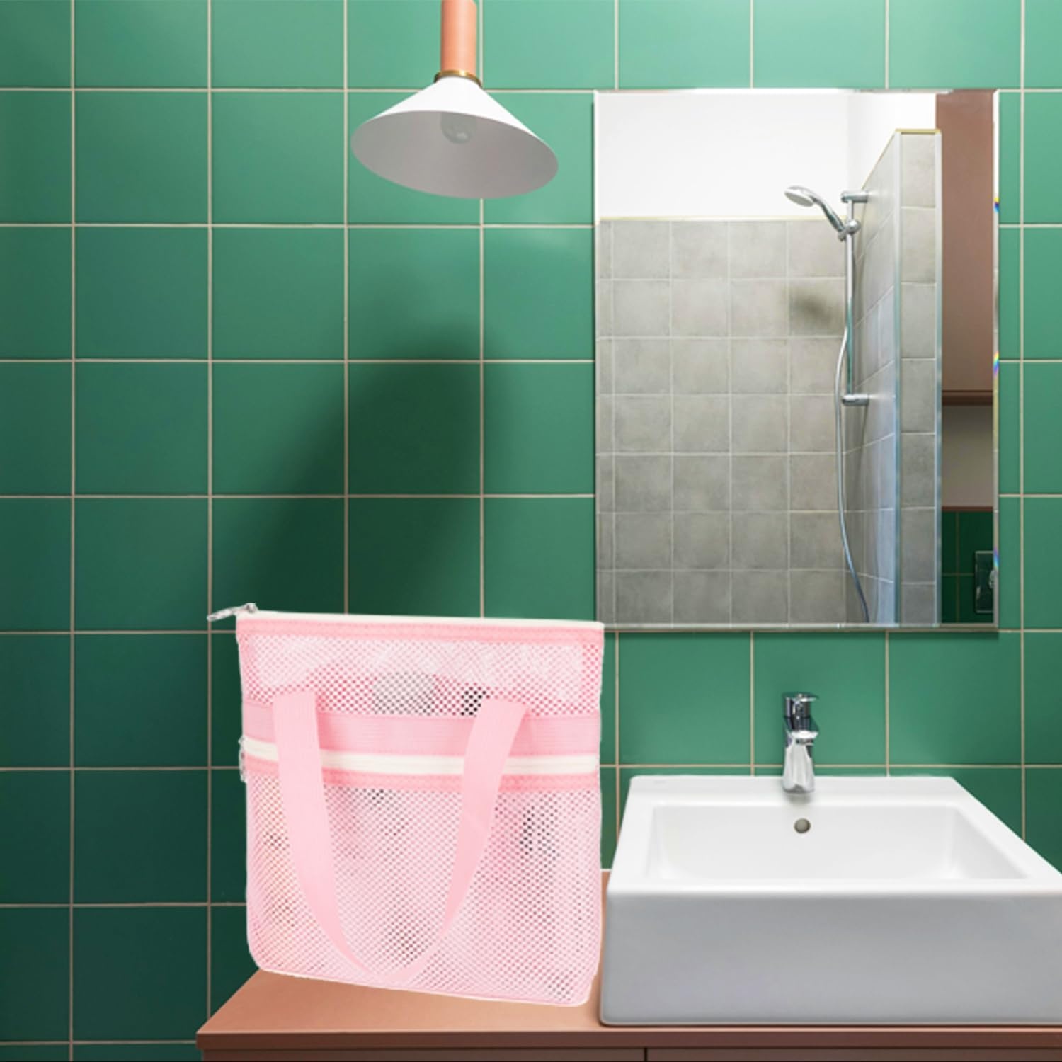 image:imageFammart Portable Shower Caddy Tote Collapsible Plastic Basket with Handles Foldable Storage Organizer for Bathroom Kitchen College Dorm Gym Travel amp Camping BlueSmall Zipper Closure Pink