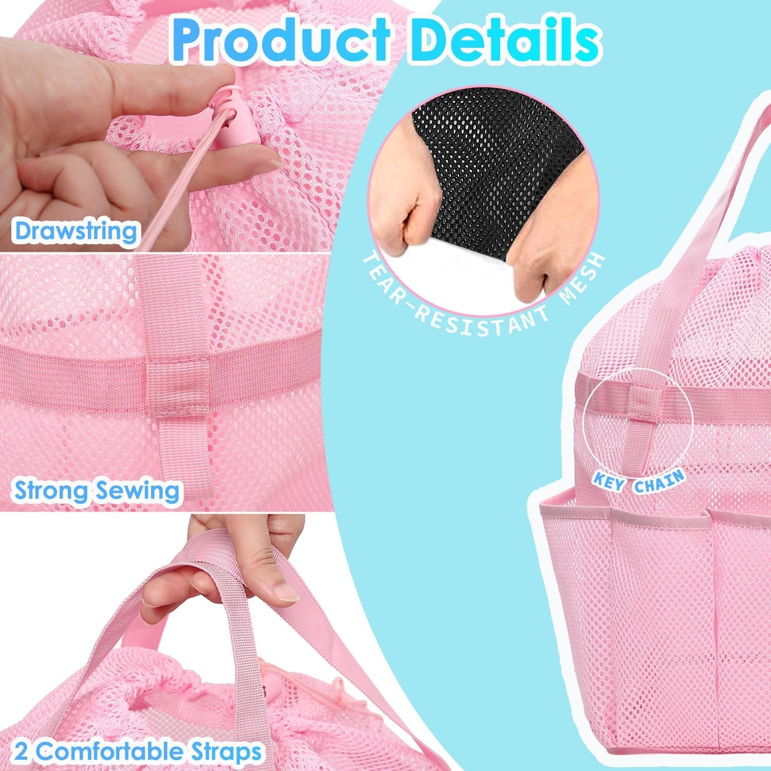 image:imageFammart Portable Shower Caddy Tote Collapsible Plastic Basket with Handles Foldable Storage Organizer for Bathroom Kitchen College Dorm Gym Travel amp Camping BlueExtra Large Drawstring Closure Pink