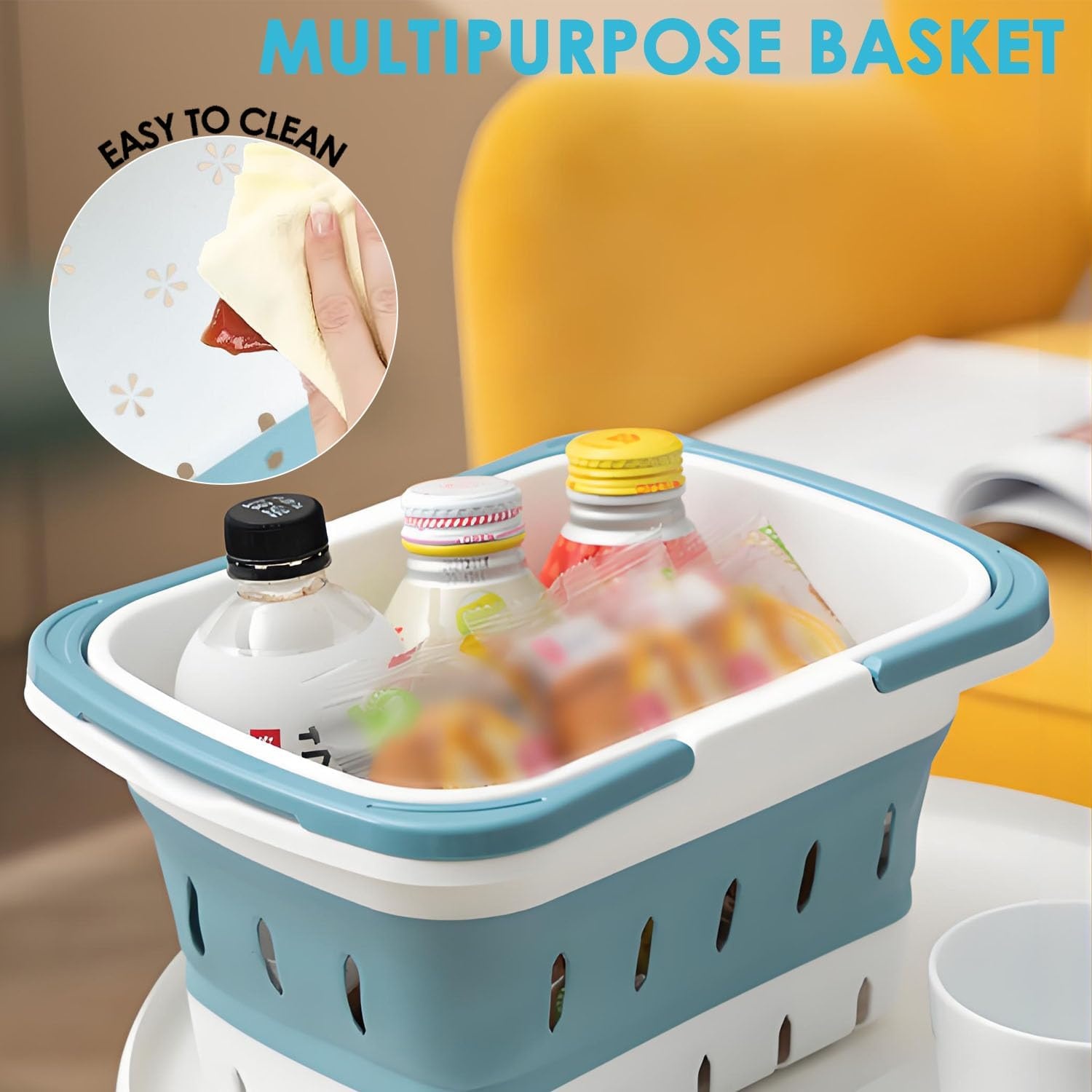 image:imageFammart Portable Shower Caddy Tote Collapsible Plastic Basket with Handles Foldable Storage Organizer for Bathroom Kitchen College Dorm Gym Travel amp Camping BlueCollapsible Blue