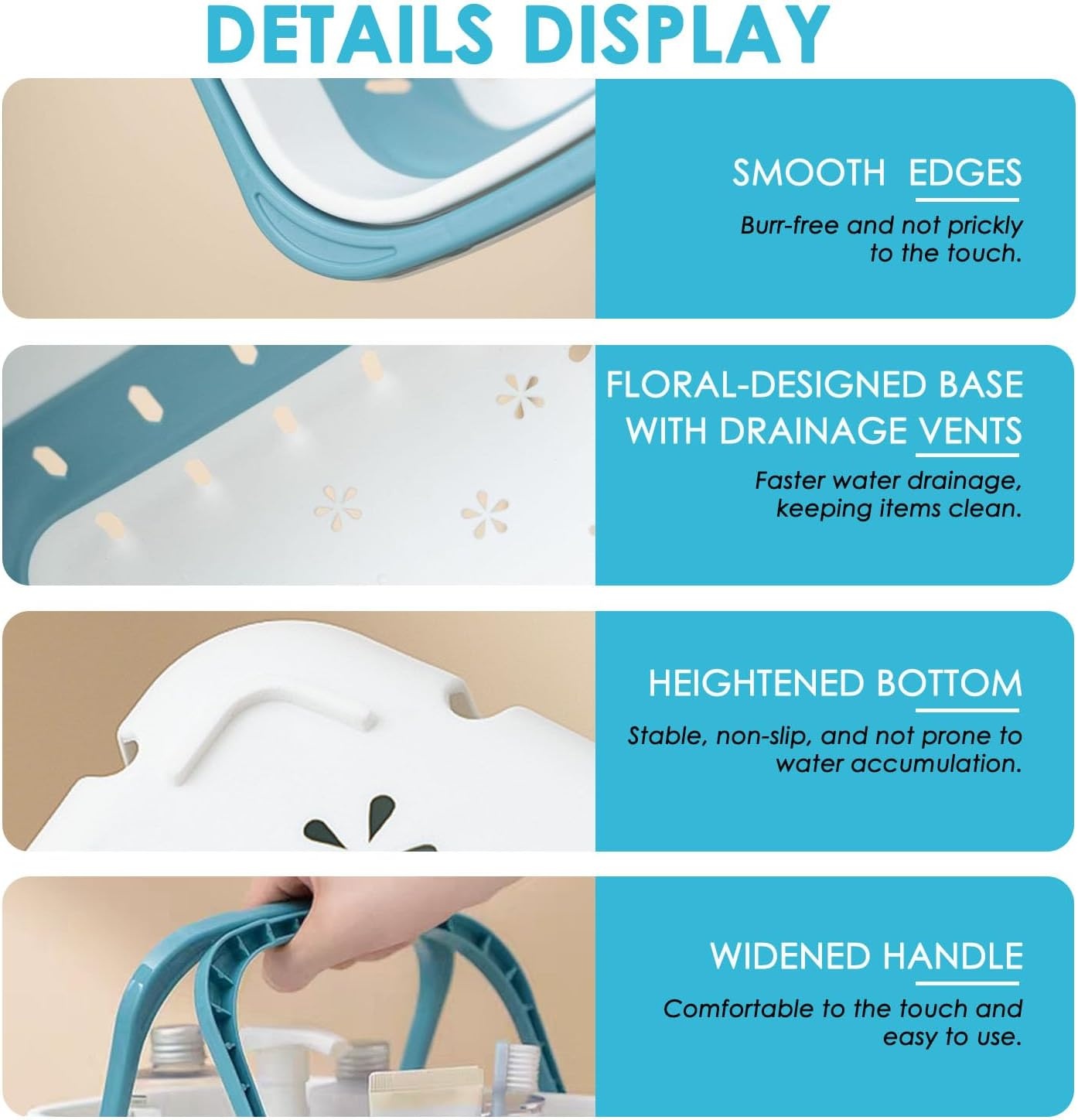 image:imageFammart Portable Shower Caddy Tote Collapsible Plastic Basket with Handles Foldable Storage Organizer for Bathroom Kitchen College Dorm Gym Travel amp Camping BlueCollapsible Blue