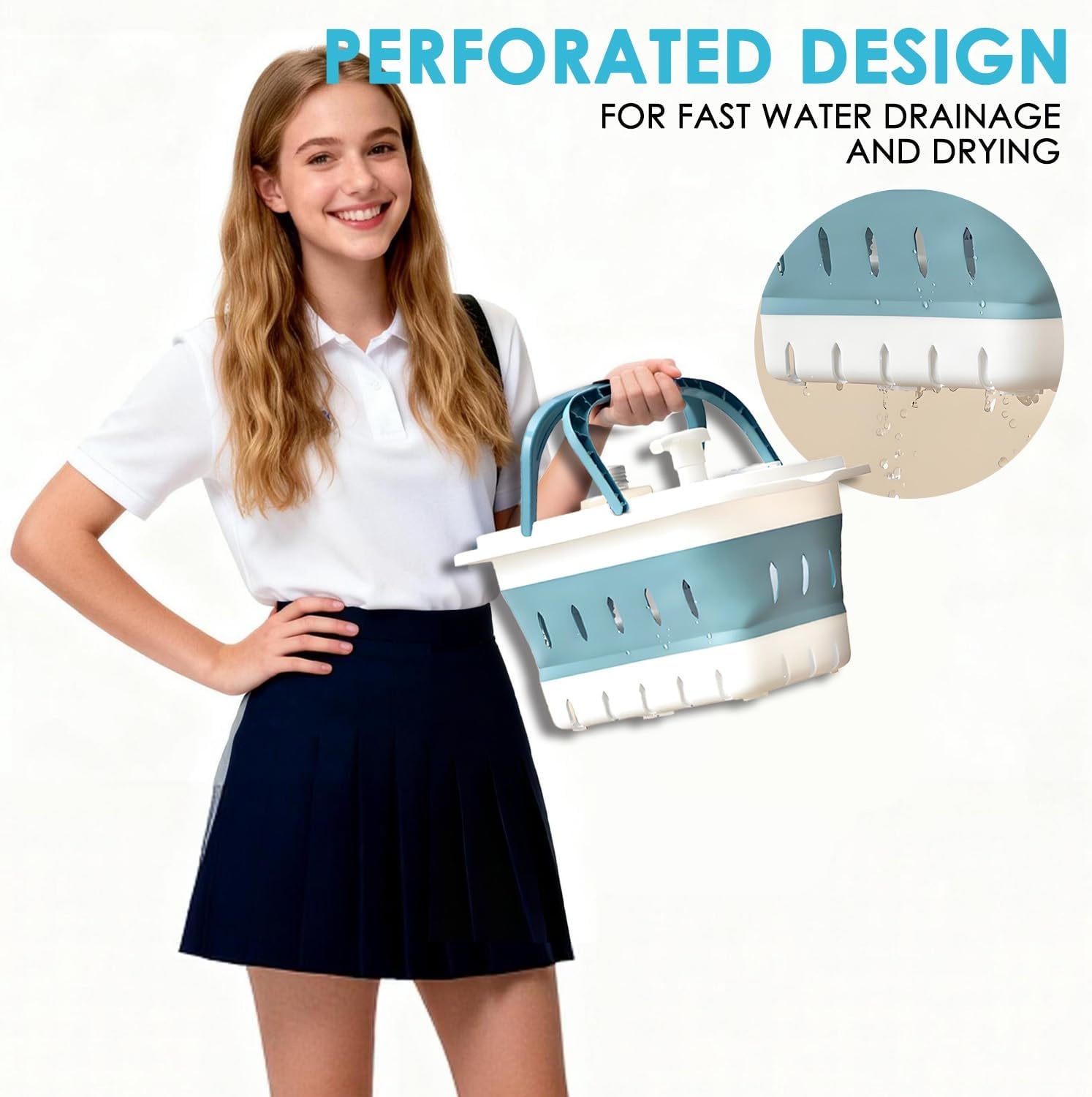 image:imageFammart Portable Shower Caddy Tote Collapsible Plastic Basket with Handles Foldable Storage Organizer for Bathroom Kitchen College Dorm Gym Travel amp Camping BlueCollapsible Blue