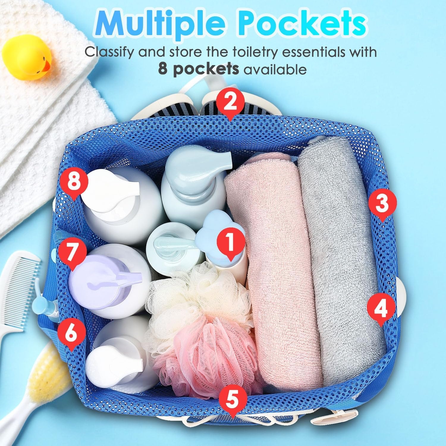 image:imageFammart Portable Shower Caddy Tote Collapsible Plastic Basket with Handles Foldable Storage Organizer for Bathroom Kitchen College Dorm Gym Travel amp Camping BlueExtra Large Drawstring Closure Blue