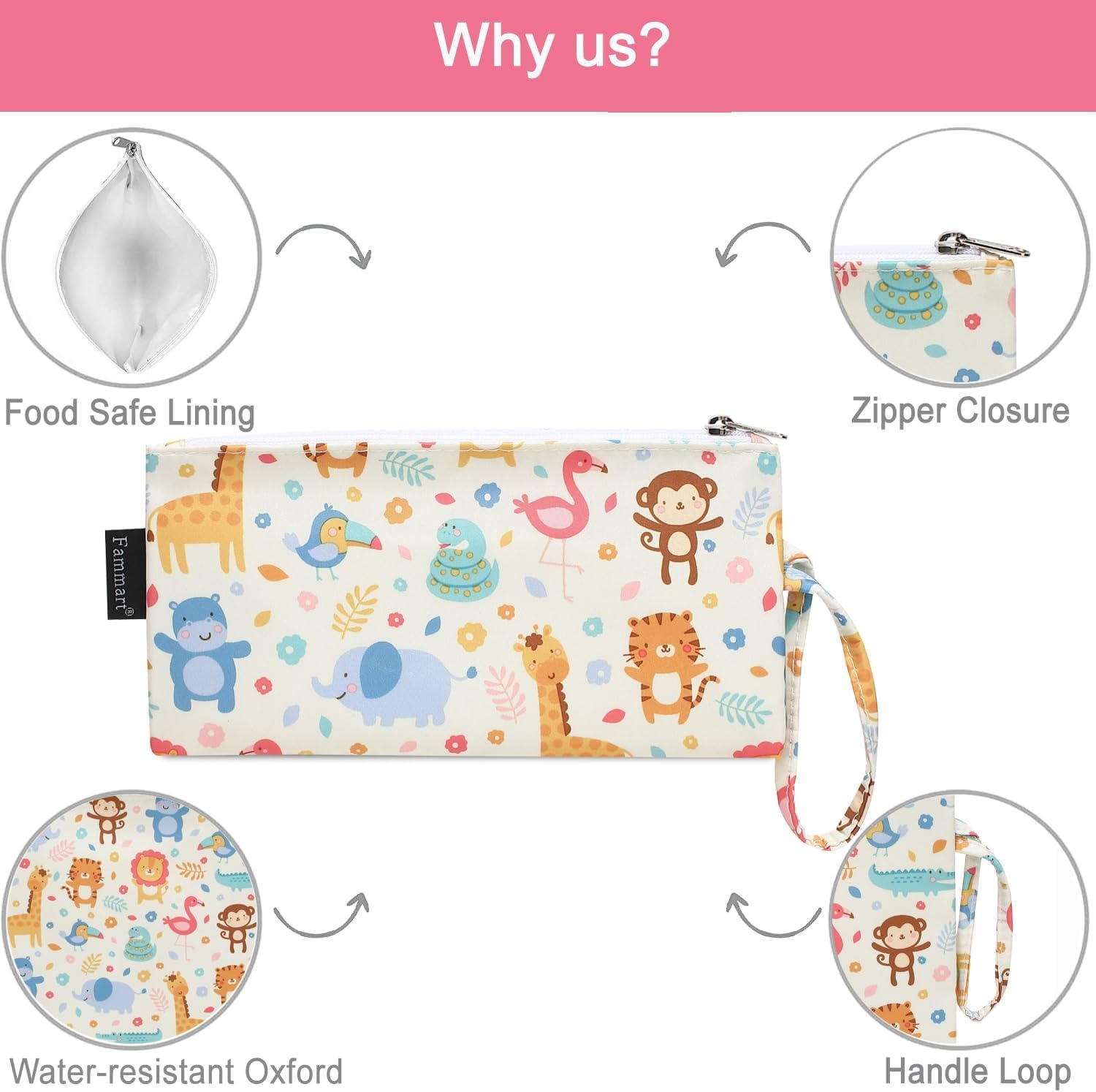 image:imageFammart Reusable Sandwich BagSnack Bag for Kids amp Adults Dual Layer Lunch Bag with Handle Washable Food Safe BPA Free 2Pack Colorful DonutSmall 2 Packs Zoo