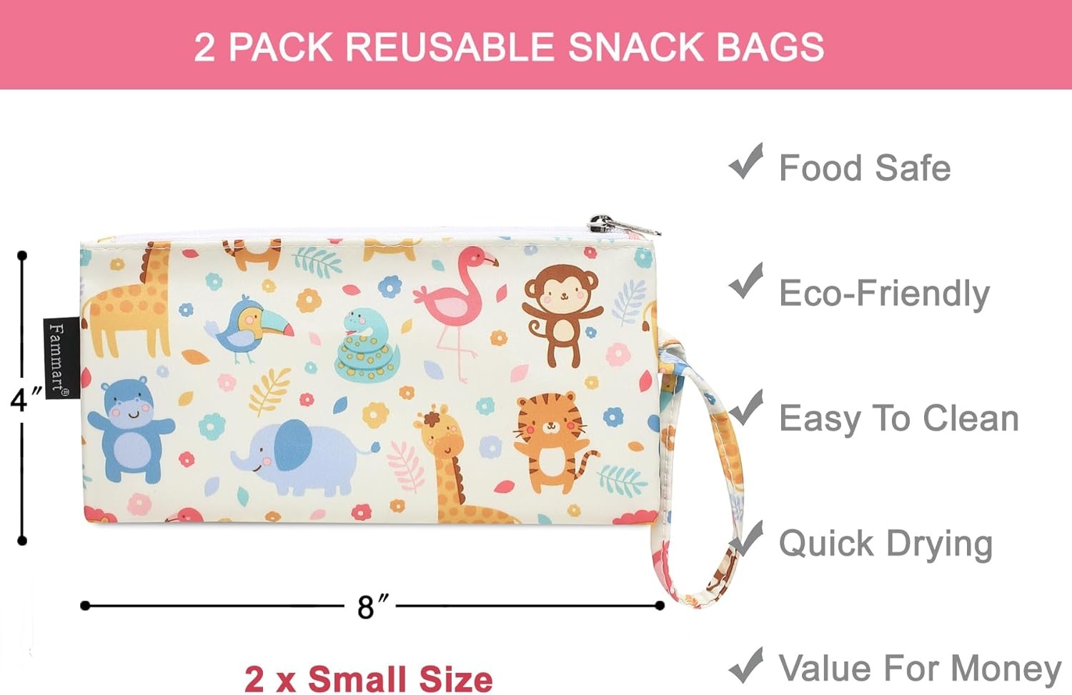 image:imageFammart Reusable Sandwich BagSnack Bag for Kids amp Adults Dual Layer Lunch Bag with Handle Washable Food Safe BPA Free 2Pack Colorful DonutSmall 2 Packs Zoo