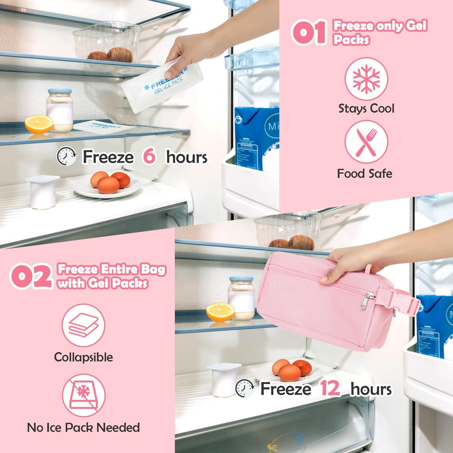 image:imageFammart Reusable Sandwich BagSnack Bag for Kids amp Adults Dual Layer Lunch Bag with Handle Washable Food Safe BPA Free 2Pack Colorful Donutwith Ice Packs Pink