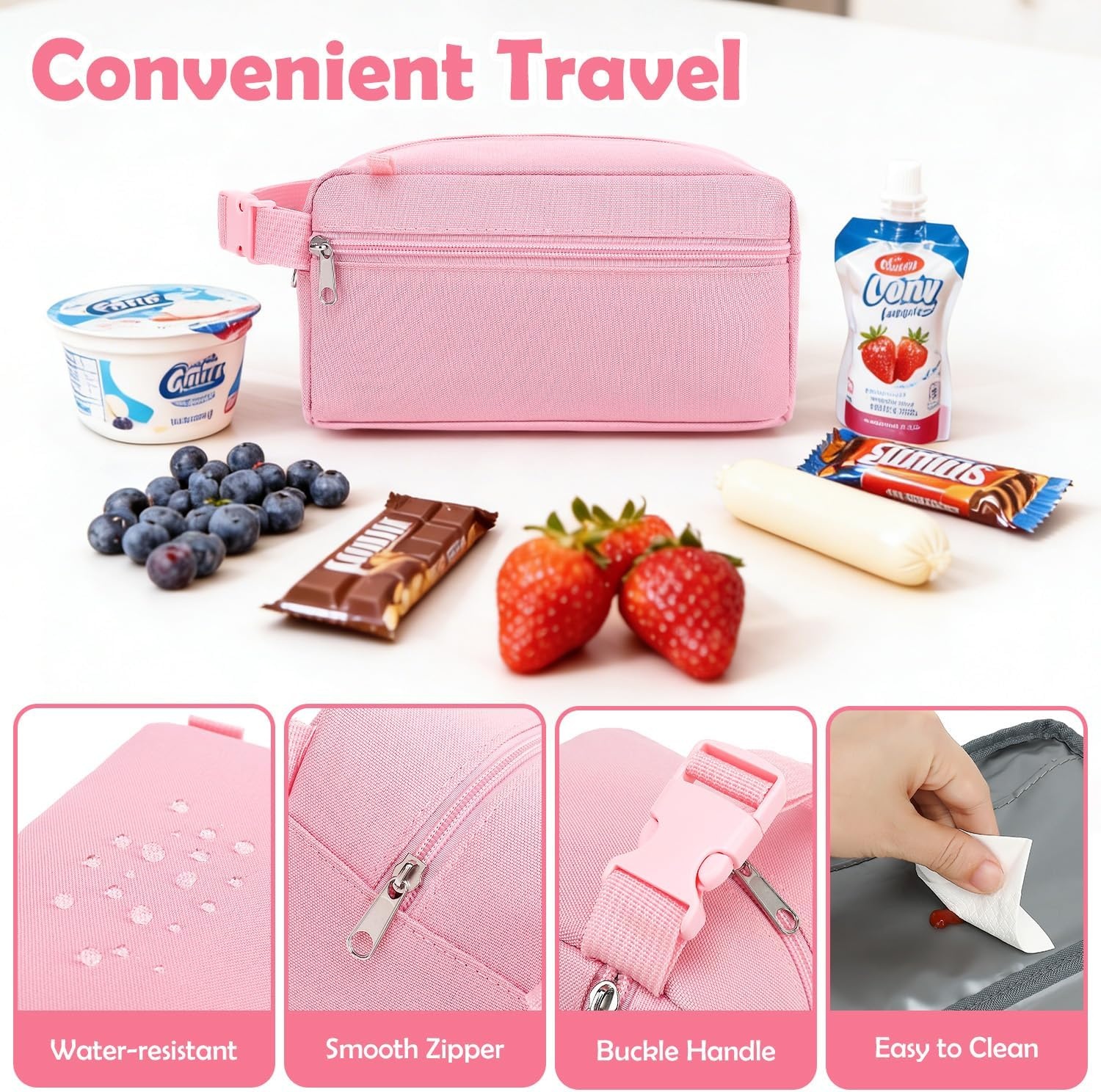 image:imageFammart Reusable Sandwich BagSnack Bag for Kids amp Adults Dual Layer Lunch Bag with Handle Washable Food Safe BPA Free 2Pack Colorful Donutwith Ice Packs Pink