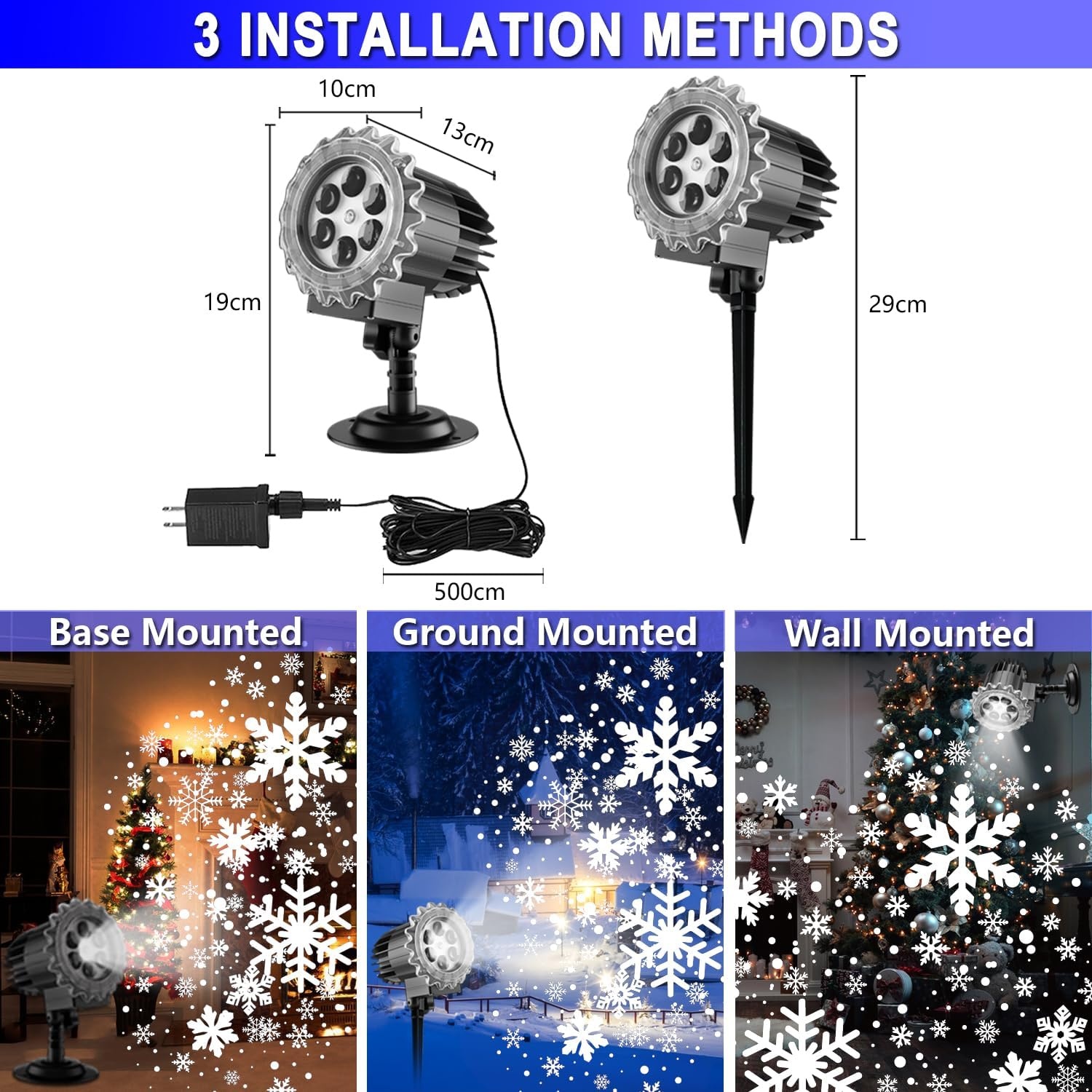 image:imageSnowflake Christmas Projector Lights Outdoor Holiday Snowfall Projector Decorations for Outside Yard House Waterproof Highlight Led Great Coveragewhite Snowflake