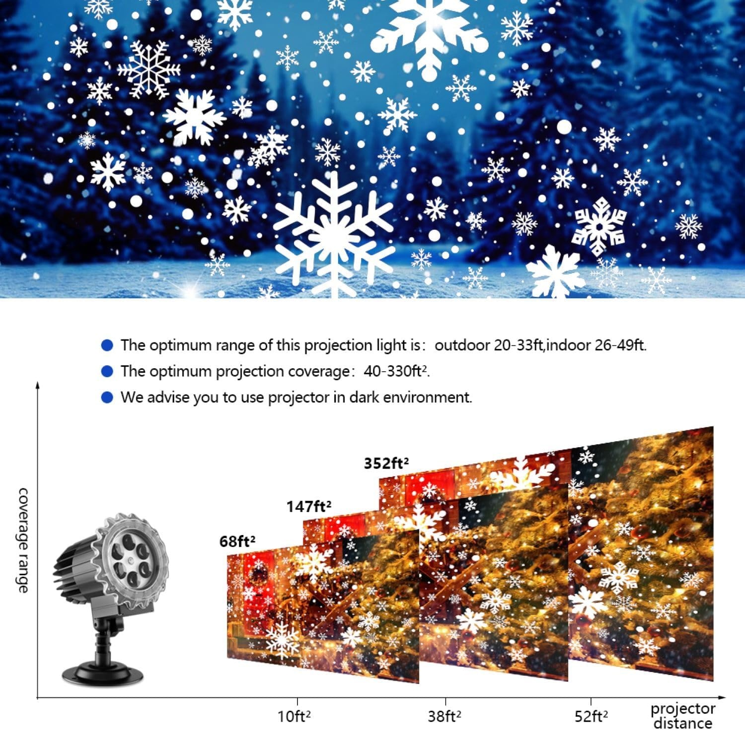 image:imageSnowflake Christmas Projector Lights Outdoor Holiday Snowfall Projector Decorations for Outside Yard House Waterproof Highlight Led Great Coveragewhite Snowflake