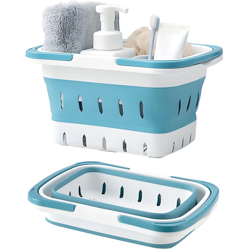 image:imageFammart Portable Shower Caddy Tote Collapsible Plastic Basket with Handles Foldable Storage Organizer for Bathroom Kitchen College Dorm Gym Travel amp Camping BlueCollapsible Blue