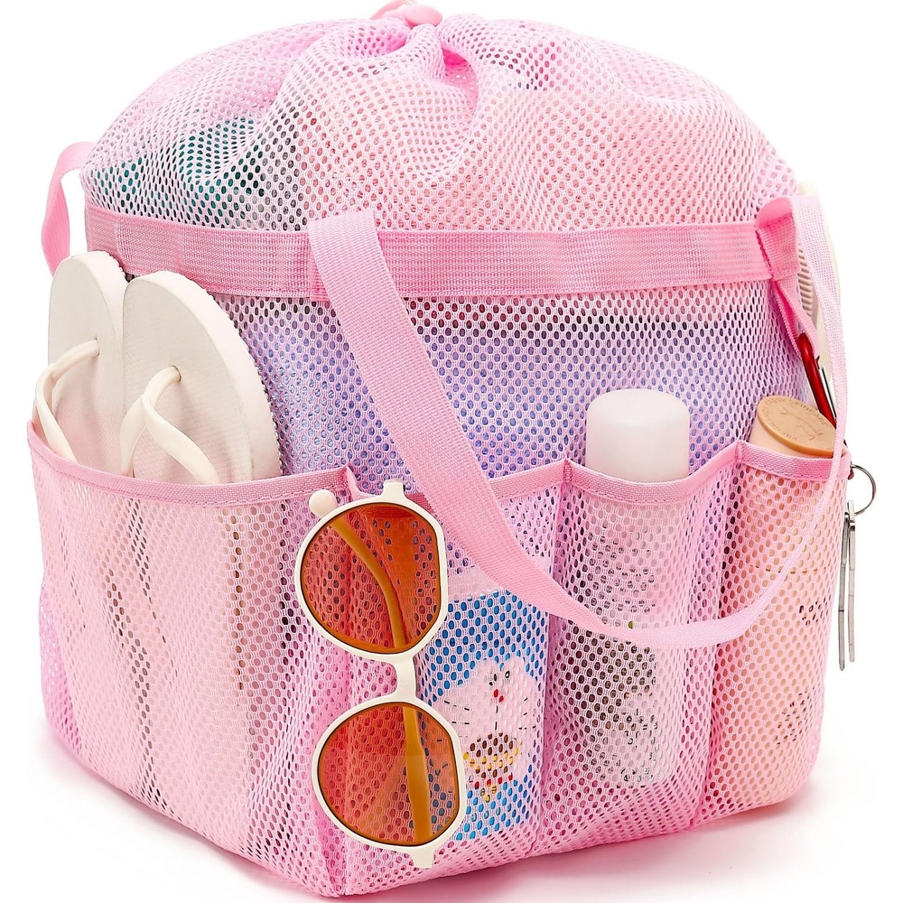 image:imageFammart Portable Shower Caddy Tote Collapsible Plastic Basket with Handles Foldable Storage Organizer for Bathroom Kitchen College Dorm Gym Travel amp Camping BlueExtra Large Drawstring Closure Pink