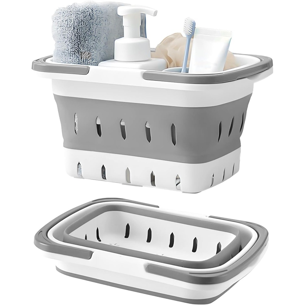 image:imageFammart Portable Shower Caddy Tote Collapsible Plastic Basket with Handles Foldable Storage Organizer for Bathroom Kitchen College Dorm Gym Travel amp Camping BlueCollapsible Gray