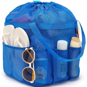 image:imageFammart Portable Shower Caddy Tote  Collapsible Plastic Basket with Handles Foldable Storage Organizer for Bathroom Kitchen College Dorm Gym Travel amp Camping BlueExtra Large  Drawstring Closure  Blue