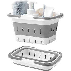 image:imageFammart Portable Shower Caddy Tote  Collapsible Plastic Basket with Handles Foldable Storage Organizer for Bathroom Kitchen College Dorm Gym Travel amp Camping BlueCollapsible  Gray