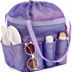 image:imageFammart Portable Shower Caddy Tote  Collapsible Plastic Basket with Handles Foldable Storage Organizer for Bathroom Kitchen College Dorm Gym Travel amp Camping BlueLarge  Drawstring Closure  Purple