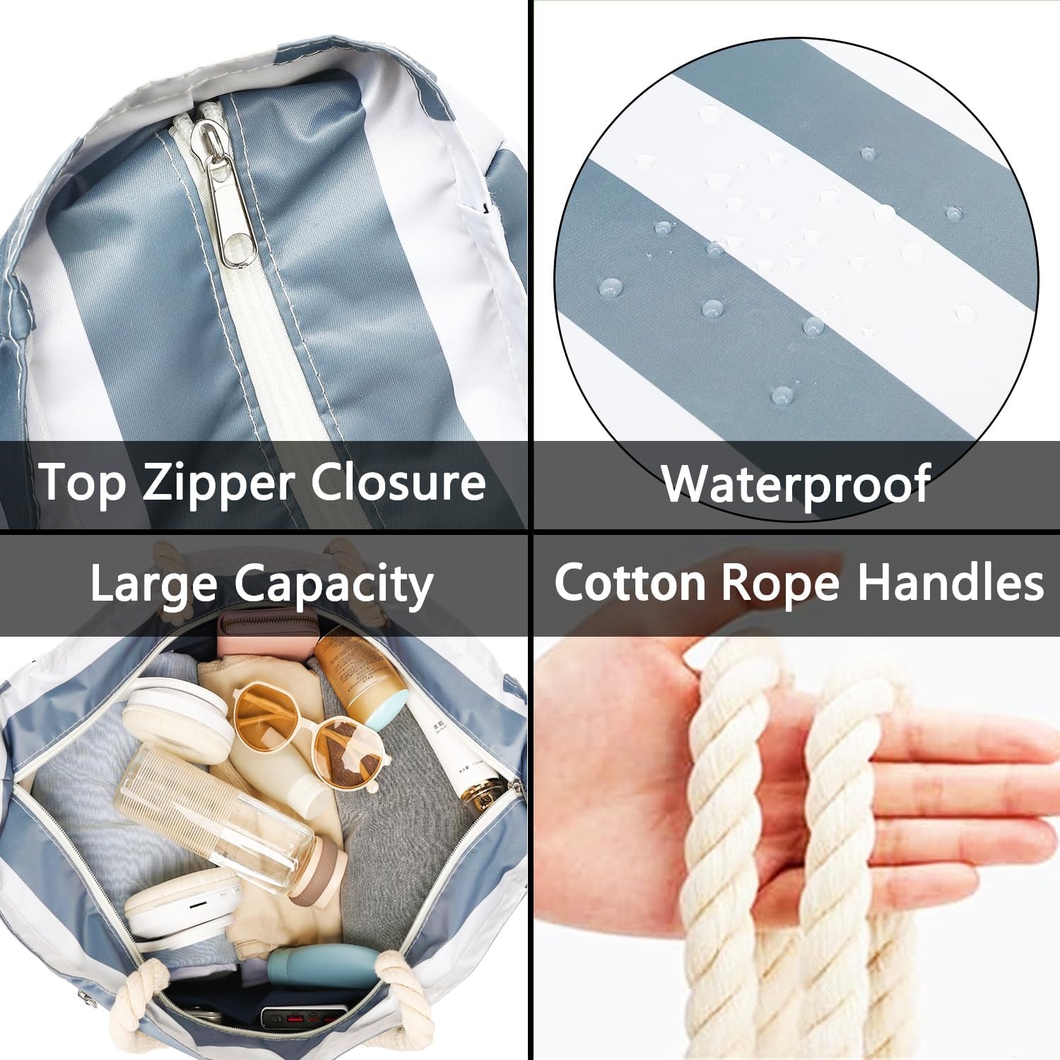 image:imageFammart Beach Bags Waterproof Sandproof for Women Large Canvas Pool Bag with Leakproof Wet Pocket amp Zipper Cruise EssentialsOxford Large Dark Grey