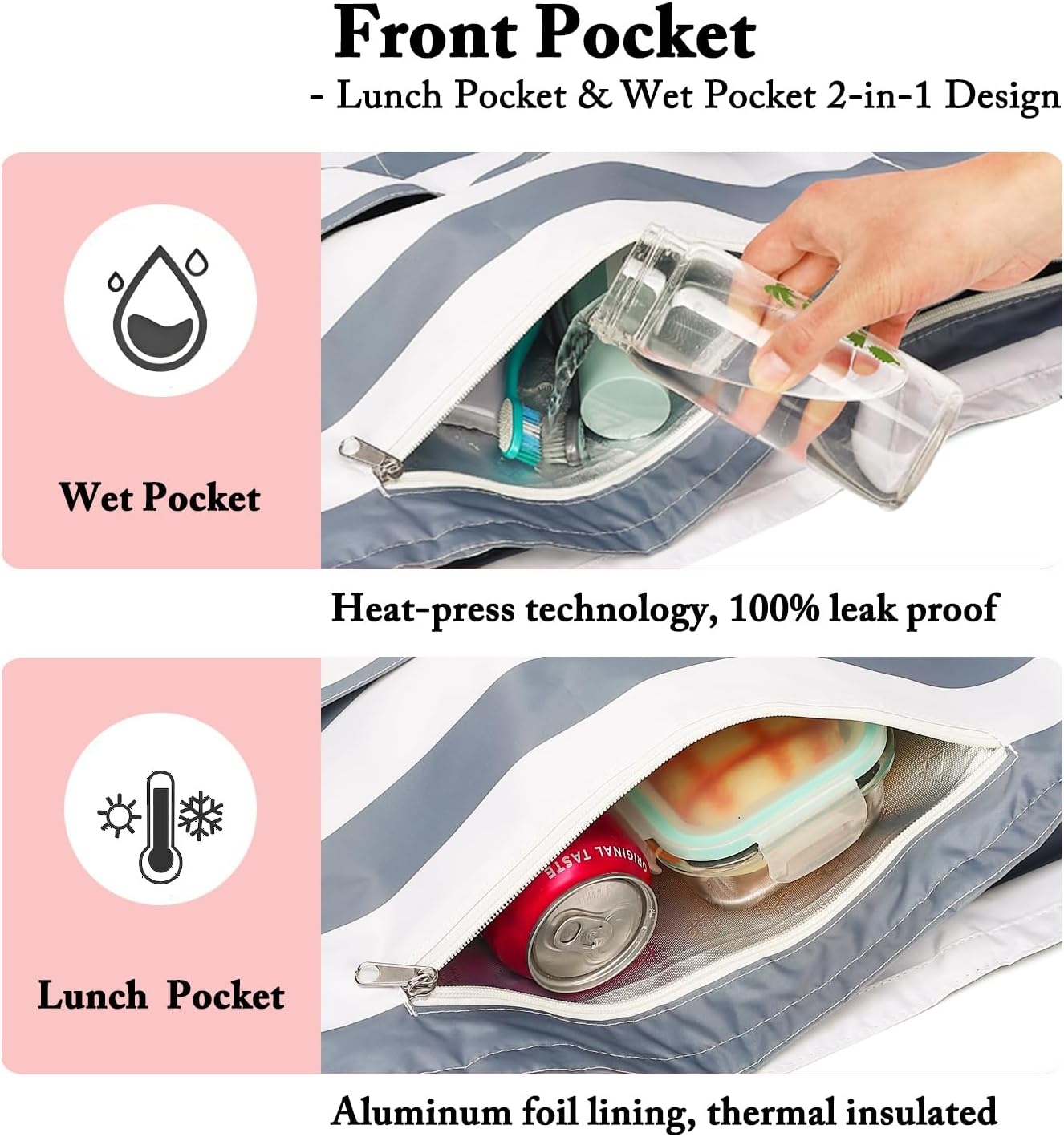 image:imageFammart Beach Bags Waterproof Sandproof for Women Large Canvas Pool Bag with Leakproof Wet Pocket amp Zipper Cruise EssentialsOxford Large Dark Grey