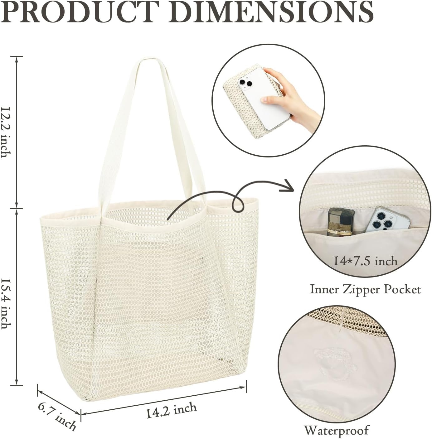 image:imageFammart Mesh Beach Bag for Women Summer Straw Tote Hobo Pool Bags with Zipper Pocket Travel Vacation Cruise Essentials 2026Large Beige