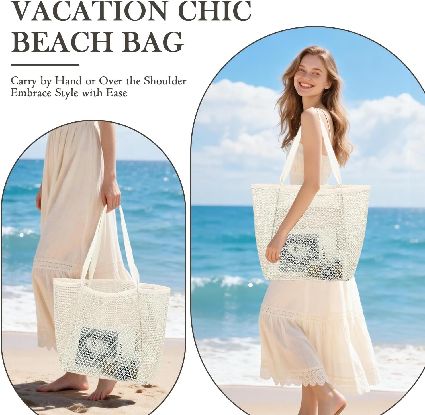 image:imageFammart Mesh Beach Bag for Women Summer Straw Tote Hobo Pool Bags with Zipper Pocket Travel Vacation Cruise Essentials 2026Large Beige