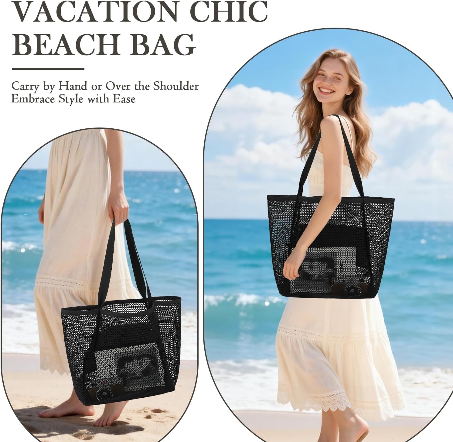image:imageFammart Mesh Beach Bag for Women Summer Straw Tote Hobo Pool Bags with Zipper Pocket Travel Vacation Cruise Essentials 2026Large Black