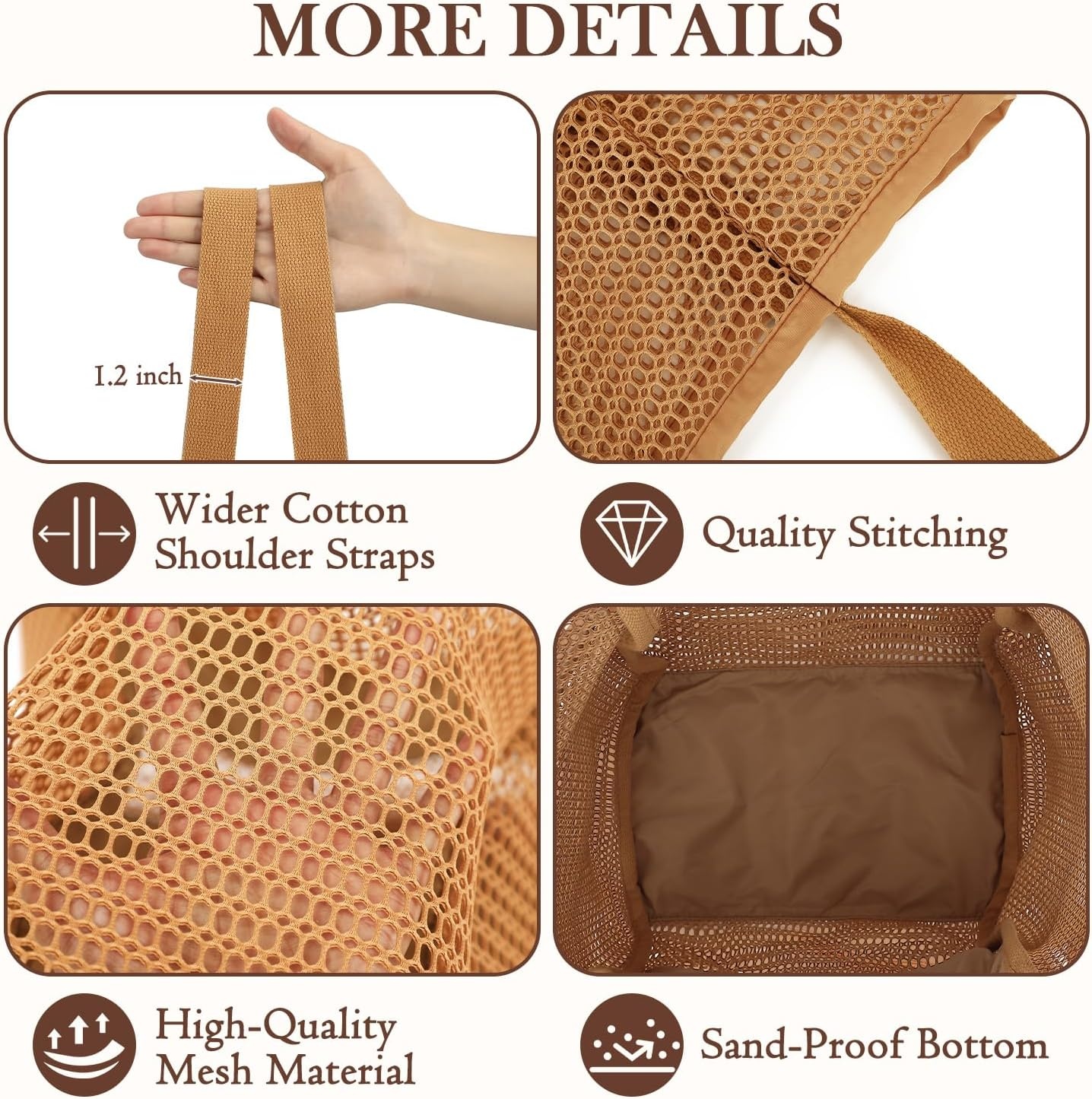 image:imageFammart Mesh Beach Bag for Women Summer Straw Tote Hobo Pool Bags with Zipper Pocket Travel Vacation Cruise Essentials 2026Large Tan