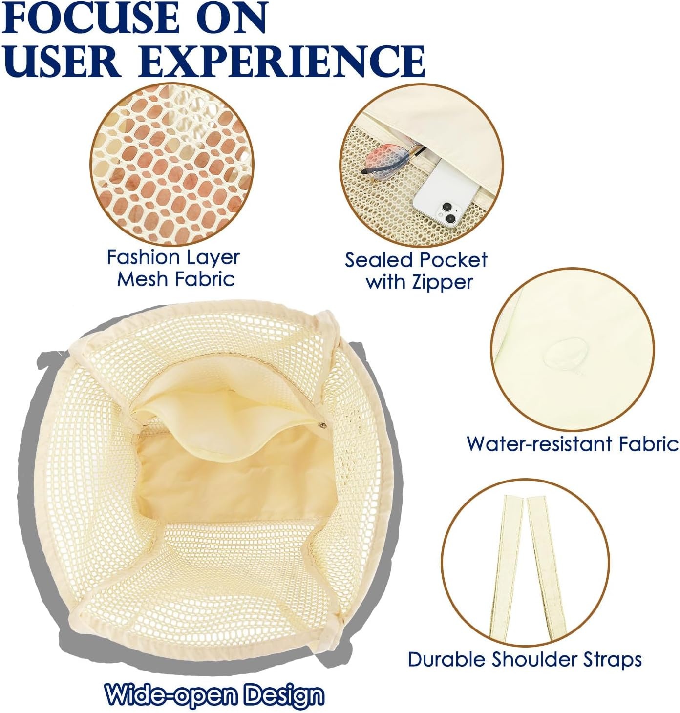 image:imageFammart Mesh Beach Bag for Women Summer Straw Tote Hobo Pool Bags with Zipper Pocket Travel Vacation Cruise Essentials 2026Large B Beige