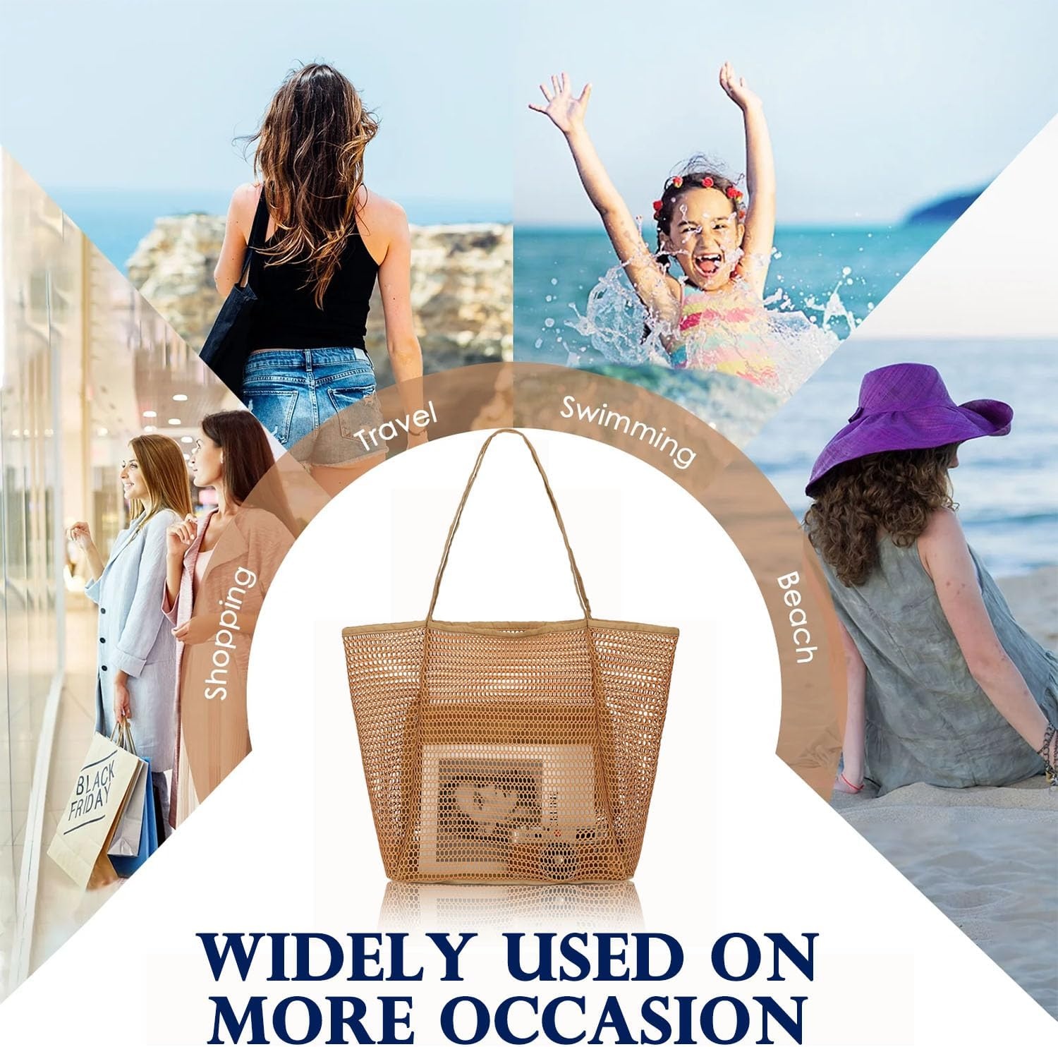 image:imageFammart Mesh Beach Bag for Women Summer Straw Tote Hobo Pool Bags with Zipper Pocket Travel Vacation Cruise Essentials 2026Large B Beige