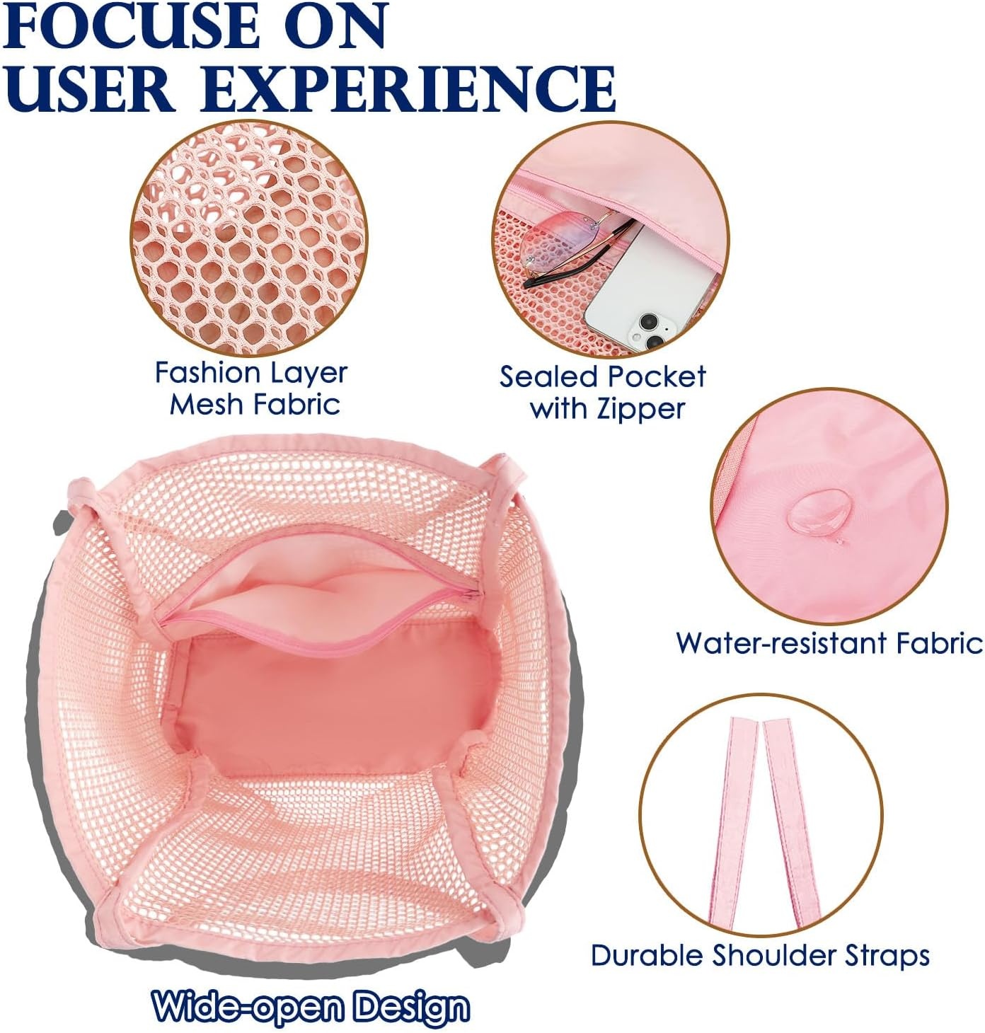 image:imageFammart Mesh Beach Bag for Women Summer Straw Tote Hobo Pool Bags with Zipper Pocket Travel Vacation Cruise Essentials 2026Large B Pink