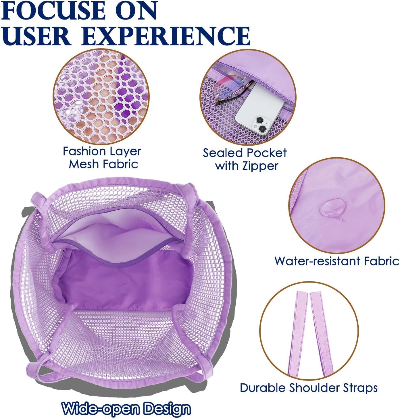 image:imageFammart Mesh Beach Bag for Women Summer Straw Tote Hobo Pool Bags with Zipper Pocket Travel Vacation Cruise Essentials 2026Large B Purple