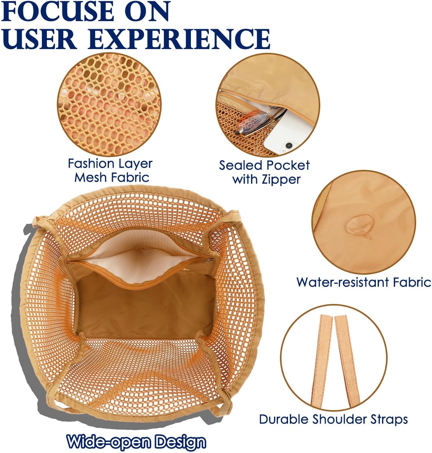 image:imageFammart Mesh Beach Bag for Women Summer Straw Tote Hobo Pool Bags with Zipper Pocket Travel Vacation Cruise Essentials 2026Large B Tan