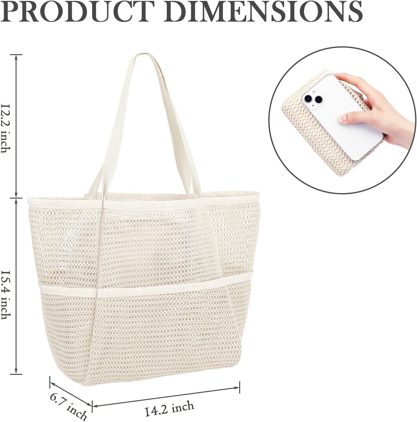 image:imageFammart Mesh Beach Bag for Women Summer Straw Tote Hobo Pool Bags with Zipper Pocket Travel Vacation Cruise Essentials 2026Multipocket Beige