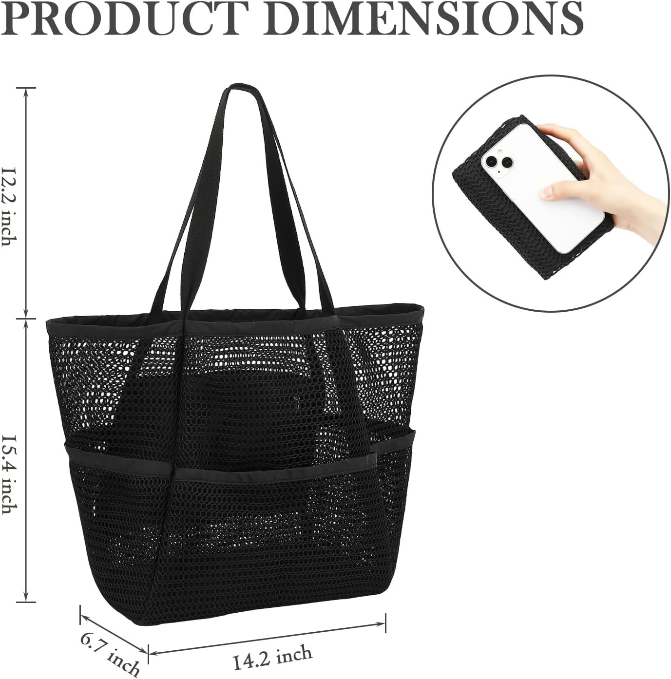 image:imageFammart Mesh Beach Bag for Women Summer Straw Tote Hobo Pool Bags with Zipper Pocket Travel Vacation Cruise Essentials 2026Multipocket Black