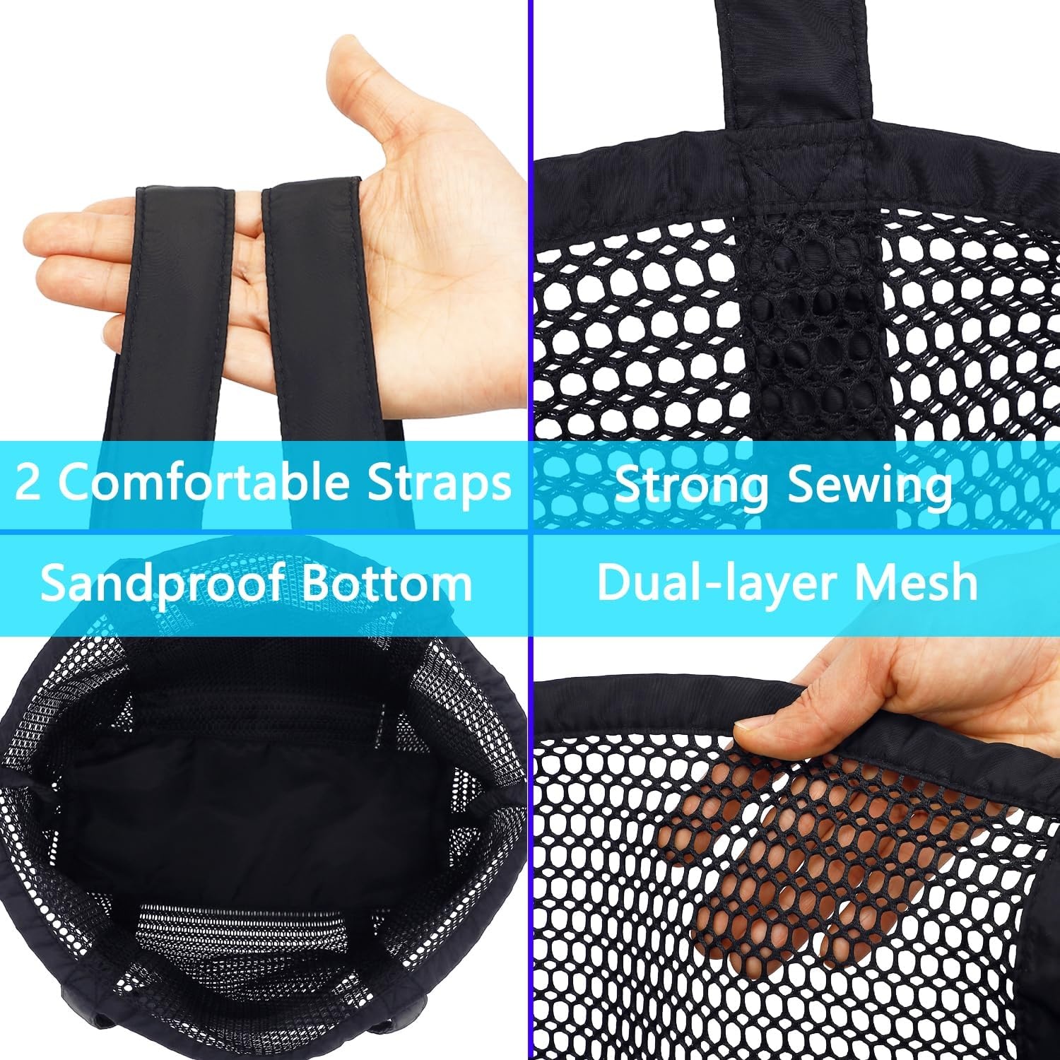 image:imageFammart Mesh Beach Bag for Women Summer Straw Tote Hobo Pool Bags with Zipper Pocket Travel Vacation Cruise Essentials 2026Multipocket B Black
