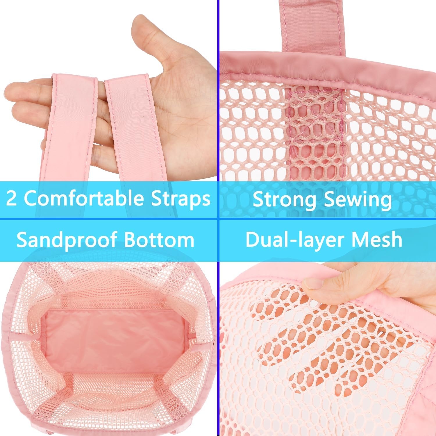 image:imageFammart Mesh Beach Bag for Women Summer Straw Tote Hobo Pool Bags with Zipper Pocket Travel Vacation Cruise Essentials 2026Multipocket B Pink