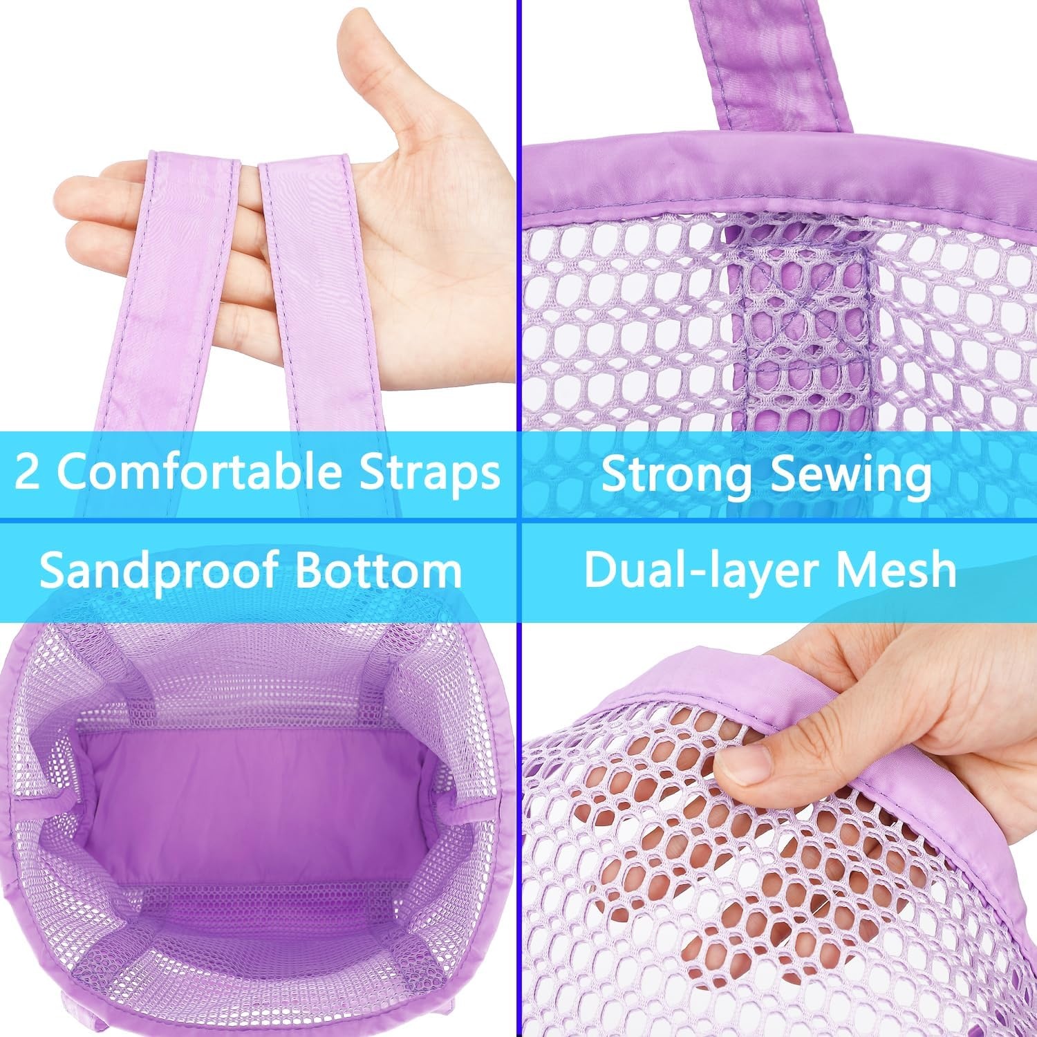 image:imageFammart Mesh Beach Bag for Women Summer Straw Tote Hobo Pool Bags with Zipper Pocket Travel Vacation Cruise Essentials 2026Multipocket B Purple
