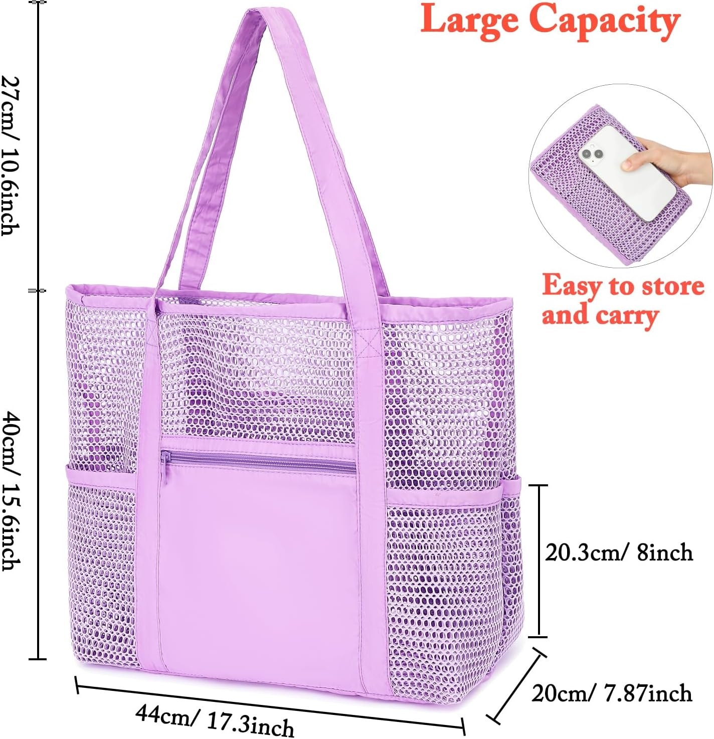 image:imageFammart Mesh Beach Bag for Women Summer Straw Tote Hobo Pool Bags with Zipper Pocket Travel Vacation Cruise Essentials 2026Multipocket B Purple