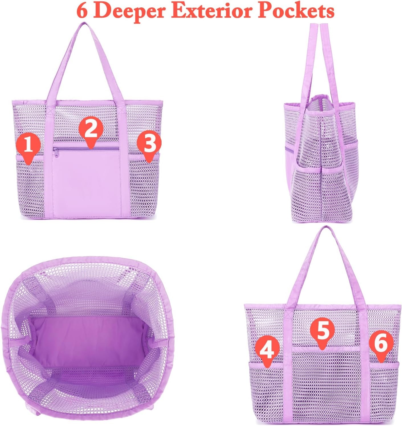 image:imageFammart Mesh Beach Bag for Women Summer Straw Tote Hobo Pool Bags with Zipper Pocket Travel Vacation Cruise Essentials 2026Multipocket B Purple