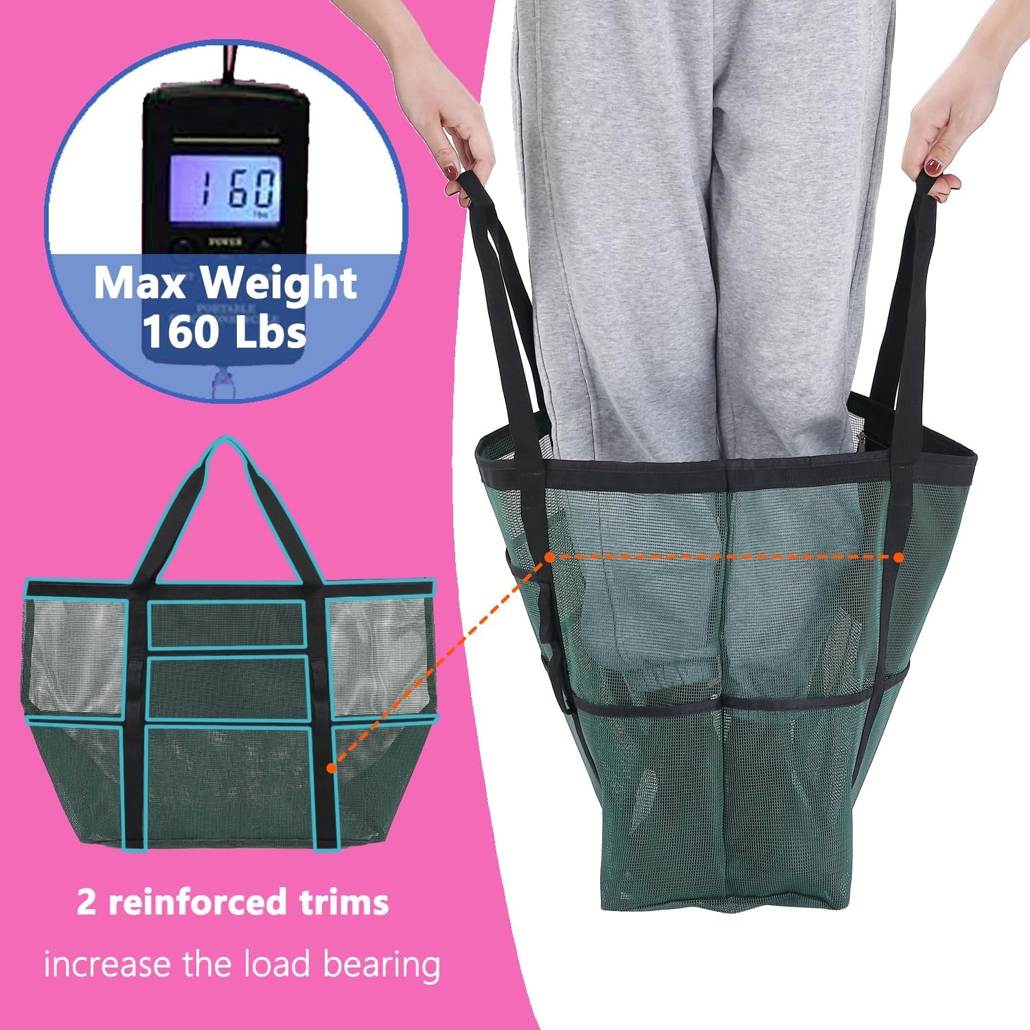 image:imageFammart Mesh Beach Bag with Zipper for Women Large Beach Tote Sandproof Toys Pool Swim Bag Travel Vacation Cruise EssentialsLarge Army Green