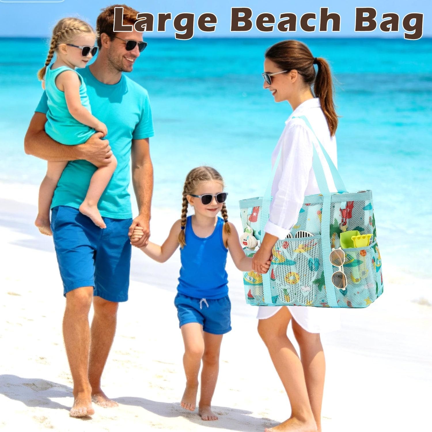 image:imageFammart Mesh Beach Bag with Zipper for Women Large Beach Tote Sandproof Toys Pool Swim Bag Travel Vacation Cruise EssentialsLarge Zipper Closure Coconut Tree