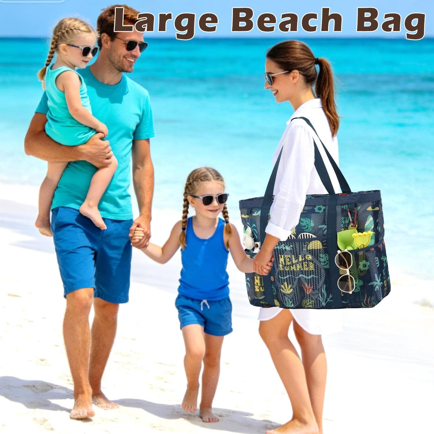 image:imageFammart Mesh Beach Bag with Zipper for Women Large Beach Tote Sandproof Toys Pool Swim Bag Travel Vacation Cruise EssentialsLarge Zipper Closure Surfboard
