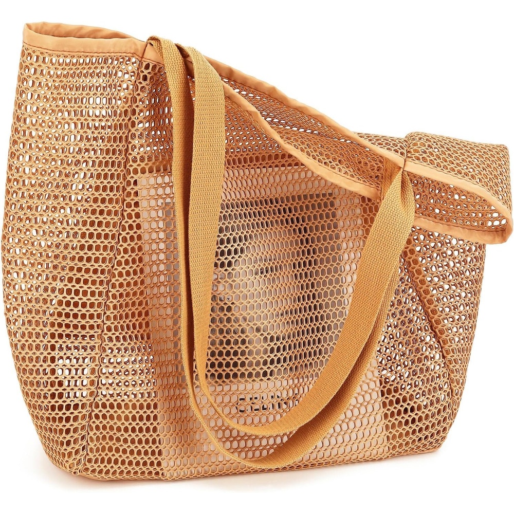 image:imageFammart Mesh Beach Bag for Women Summer Straw Tote Hobo Pool Bags with Zipper Pocket Travel Vacation Cruise Essentials 2026Large Tan