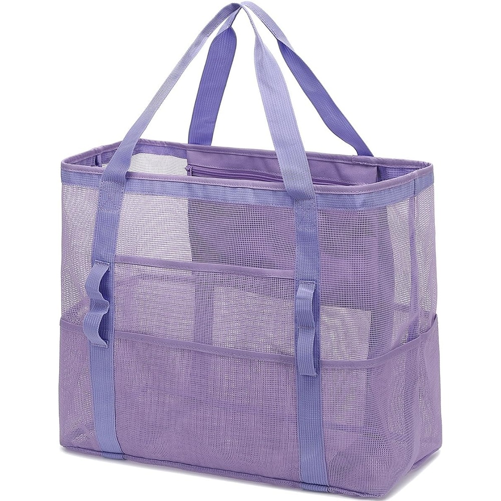 image:imageFammart Mesh Beach Bag with Zipper for Women Large Beach Tote Sandproof Toys Pool Swim Bag Travel Vacation Cruise EssentialsLarge Purple