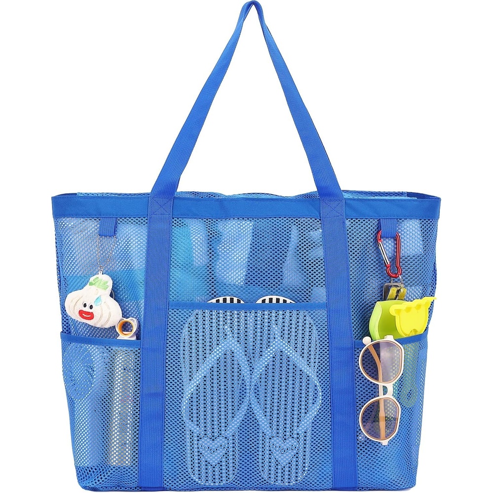 image:imageFammart Mesh Beach Bag with Zipper for Women Large Beach Tote Sandproof Toys Pool Swim Bag Travel Vacation Cruise EssentialsLarge Zipper Closure Blue