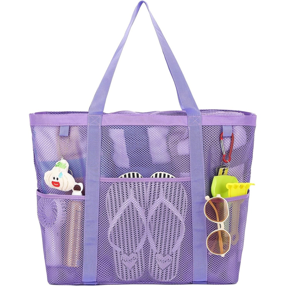 image:imageFammart Mesh Beach Bag with Zipper for Women Large Beach Tote Sandproof Toys Pool Swim Bag Travel Vacation Cruise EssentialsLarge Zipper Closure Purple
