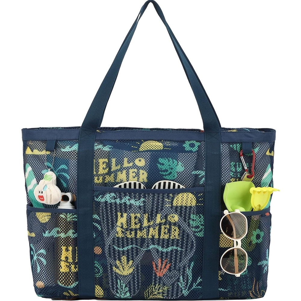 image:imageFammart Mesh Beach Bag with Zipper for Women Large Beach Tote Sandproof Toys Pool Swim Bag Travel Vacation Cruise EssentialsLarge Zipper Closure Surfboard