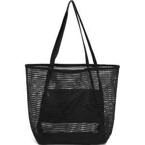 image:imageFammart Mesh Beach Bag for Women Summer Straw Tote Hobo Pool Bags with Zipper Pocket Travel Vacation Cruise Essentials 2026Large  Black