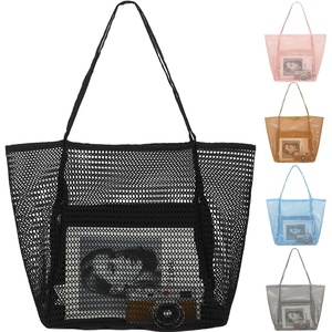 image:imageFammart Mesh Beach Bag for Women Summer Straw Tote Hobo Pool Bags with Zipper Pocket Travel Vacation Cruise Essentials 2026Large B  Black