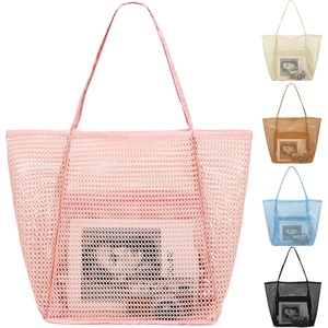 image:imageFammart Mesh Beach Bag for Women Summer Straw Tote Hobo Pool Bags with Zipper Pocket Travel Vacation Cruise Essentials 2026Large B  Pink