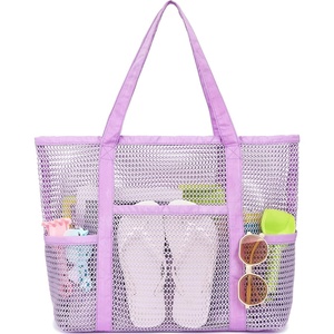 image:imageFammart Mesh Beach Bag for Women Summer Straw Tote Hobo Pool Bags with Zipper Pocket Travel Vacation Cruise Essentials 2026Multipocket B  Purple