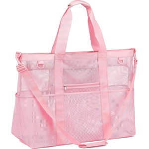 image:imageFammart Mesh Beach Bag with Zipper for Women Large Beach Tote Sandproof Toys Pool Swim Bag Travel Vacation Cruise EssentialsExtra Large  Zipper Closure Pink